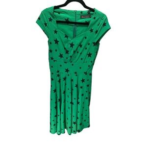 GownTown Dress Women M Green Star Print Rockabilly Retro Sweetheart Cap Sleeve